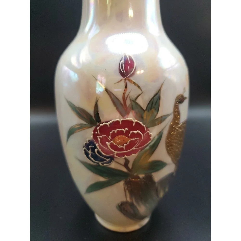 VTG Kutani Ware Hand Painted Porcelain Vase Peacocks In 24 Karat‎ Gold